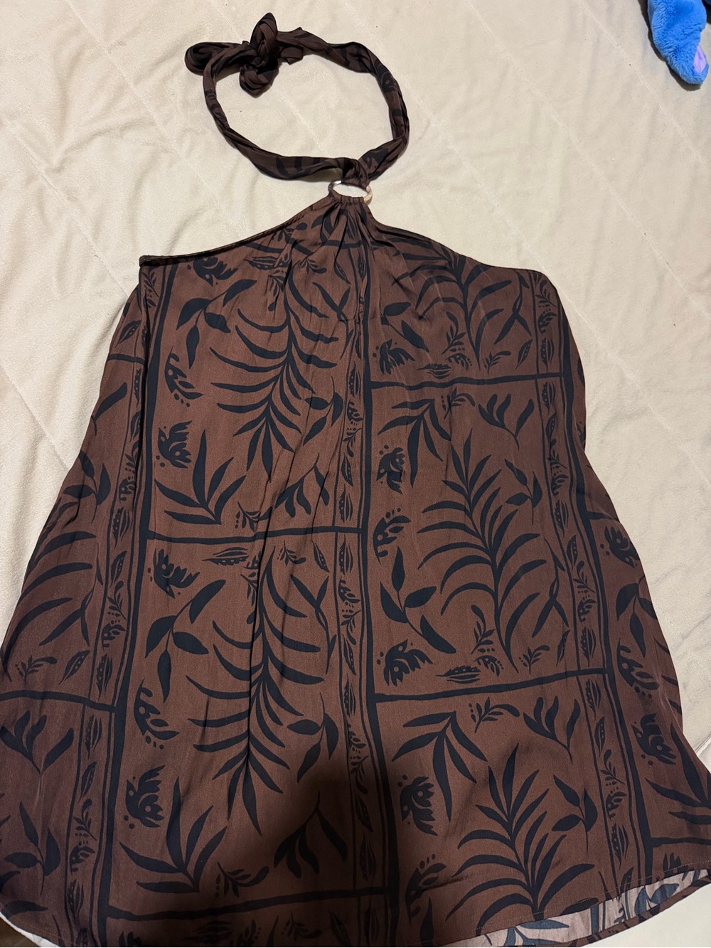 Target Brown Halter Jumpsuit with Black Leaf Print